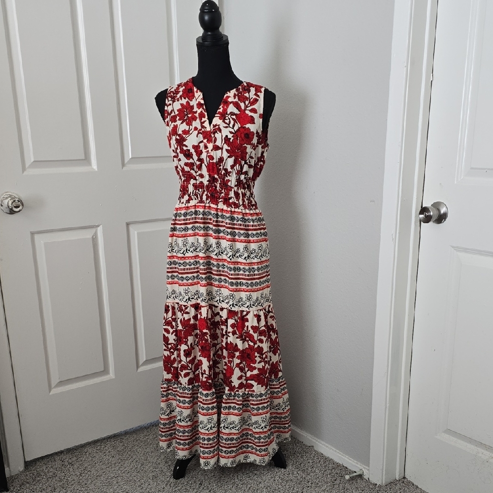 Lapis Red and White Floral Maxi Dress